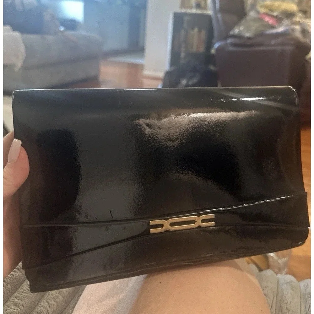 Vintage Patent Leather Clutch Bag Black Small Date Night Minimalist Capsule